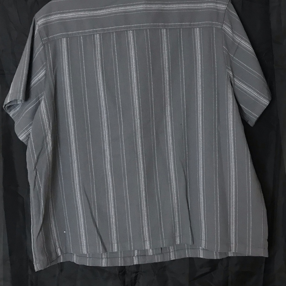 Men's Gray Short Sleeve Button Shirt with White Pinstripes
